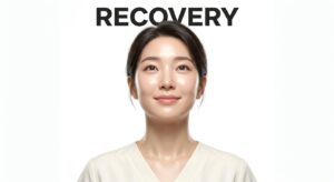 수술 후 회복과 케어를 상징하는 평온한 표정의 여성 모델